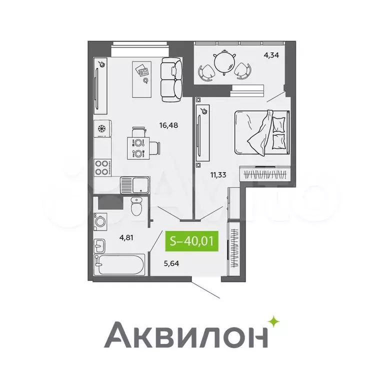 1-к. квартира, 40 м, 9/9 эт. - Фото 0