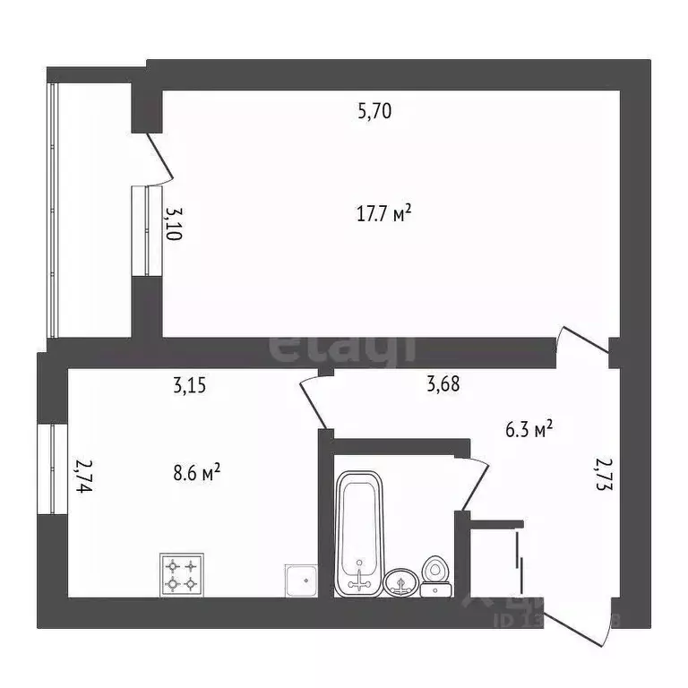 1-к кв. Амурская область, с. Ивановка ул. Луговая, 31 (36.0 м) - Фото 2