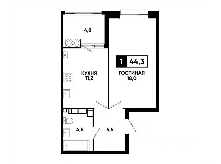 1-к кв. Ставропольский край, Ставрополь ул. Андрея Голуба, 14к3 (44.3 ... - Фото 0