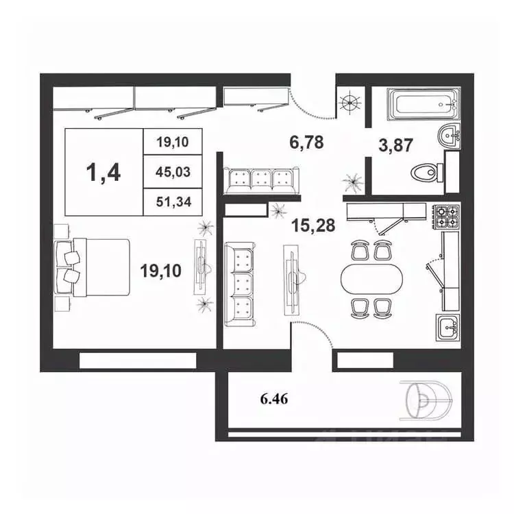 1-к кв. Новгородская область, Великий Новгород ул. Королева, 22к2 ... - Фото 1