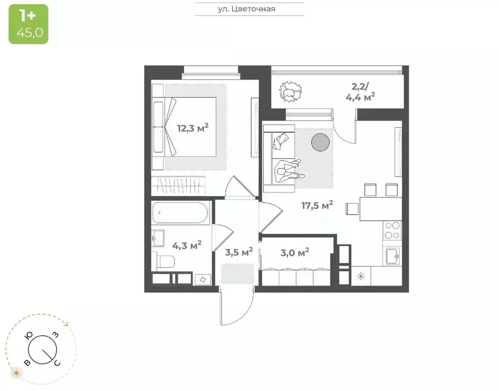 1-к кв. Тверская область, Тверь Соминка мкр,  (42.8 м) - Фото 1
