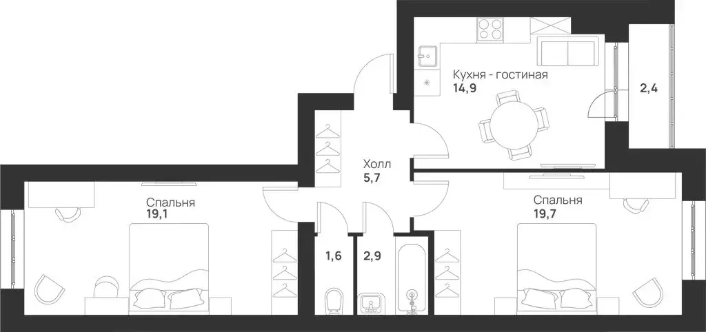 2-комнатная квартира: Тула, улица Героев России, 2 (66.3 м) - Фото 1