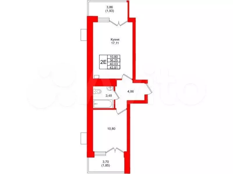 1-к. квартира, 40 м, 4/7 эт. - Фото 1