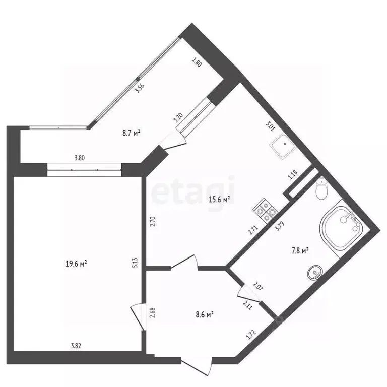 1-к кв. Ханты-Мансийский АО, Нягань 6-й мкр, 3 (51.6 м) - Фото 1