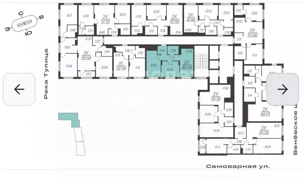 2-к кв. Тульская область, Тула ул. Самоварная, 21 (46.26 м) - Фото 2