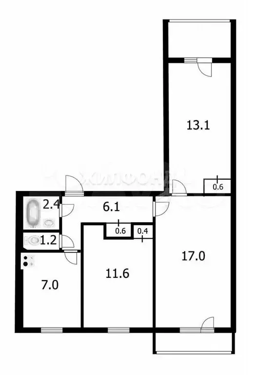 3-к. квартира, 60,3 м, 8/9 эт. - Фото 0