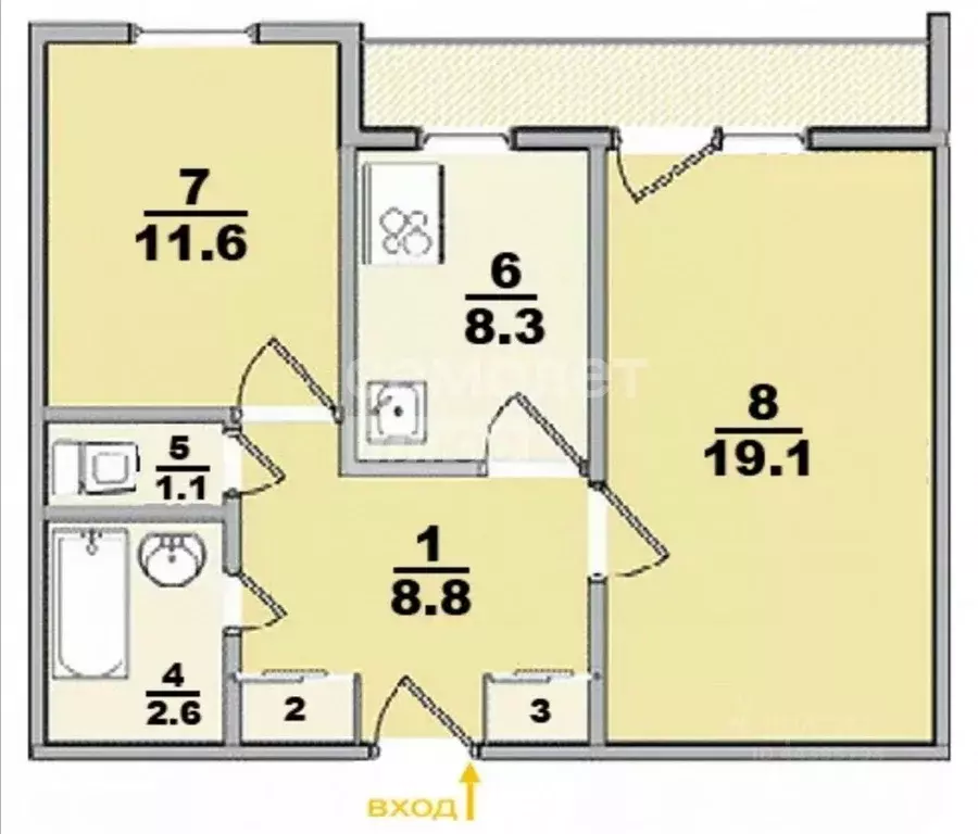 2-к кв. Хабаровский край, Комсомольск-на-Амуре Московский просп., 22к4 ... - Фото 2