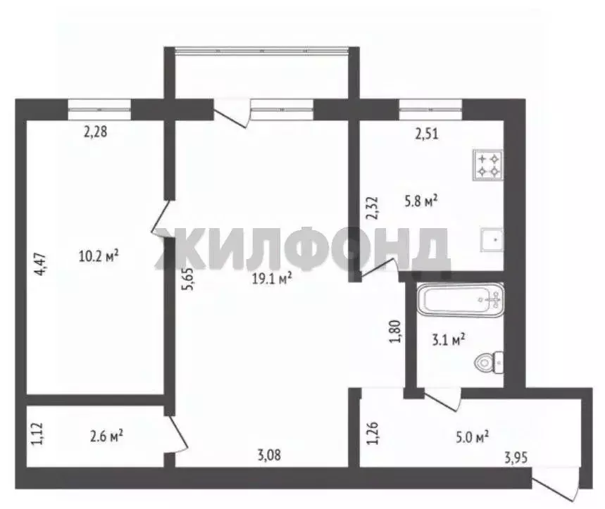 2-к кв. Амурская область, Благовещенск ул. Ломоносова, 166 (44.8 м) - Фото 1