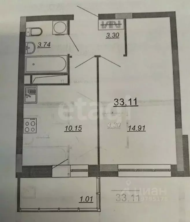 1-к кв. Татарстан, Казань Тэцевская ул., 4В (32.7 м) - Фото 2