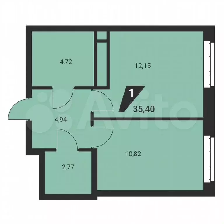 1-к. квартира, 35,4м, 20/21эт. - Фото 1