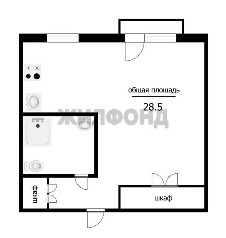 Квартира-студия: Новосибирск, Киевская улица, 24 (28.5 м) - Фото 1