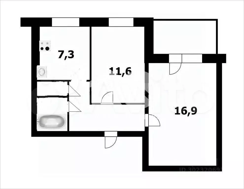 2-к. квартира, 43,3 м, 8/9 эт. - Фото 0