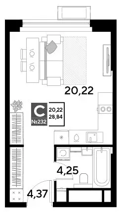 Квартира-студия: Реутов, 3-й микрорайон, ЖК Эво, к1 (28.84 м) - Фото 0