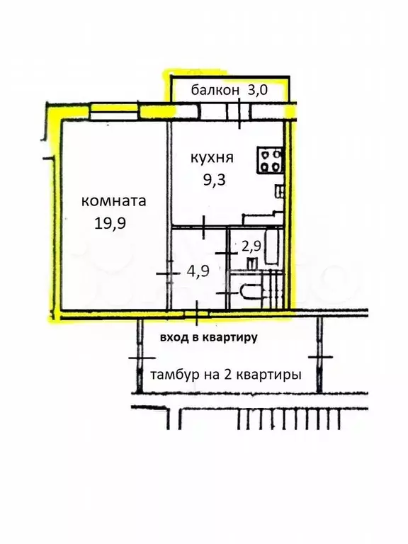 1-к. квартира, 38,3 м, 3/9 эт. - Фото 0