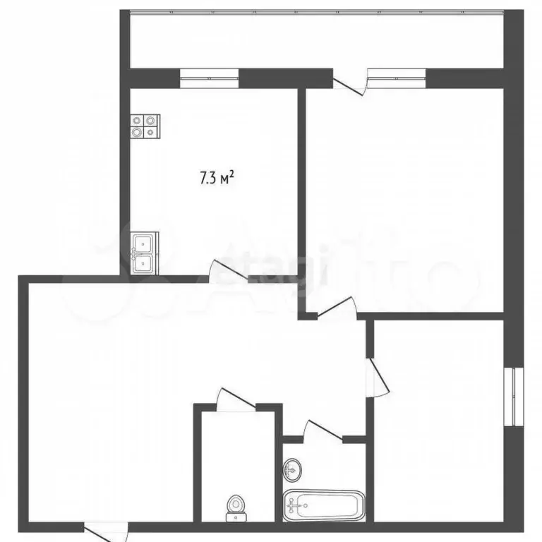 2-к. квартира, 44 м, 3/3 эт. - Фото 0
