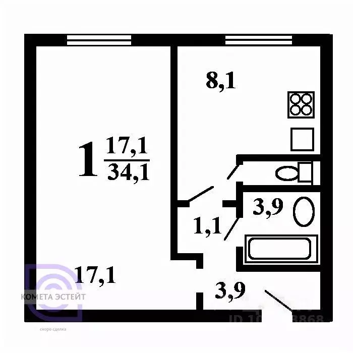 1-к кв. Москва ул. Яблочкова, 23 (33.2 м) - Фото 2
