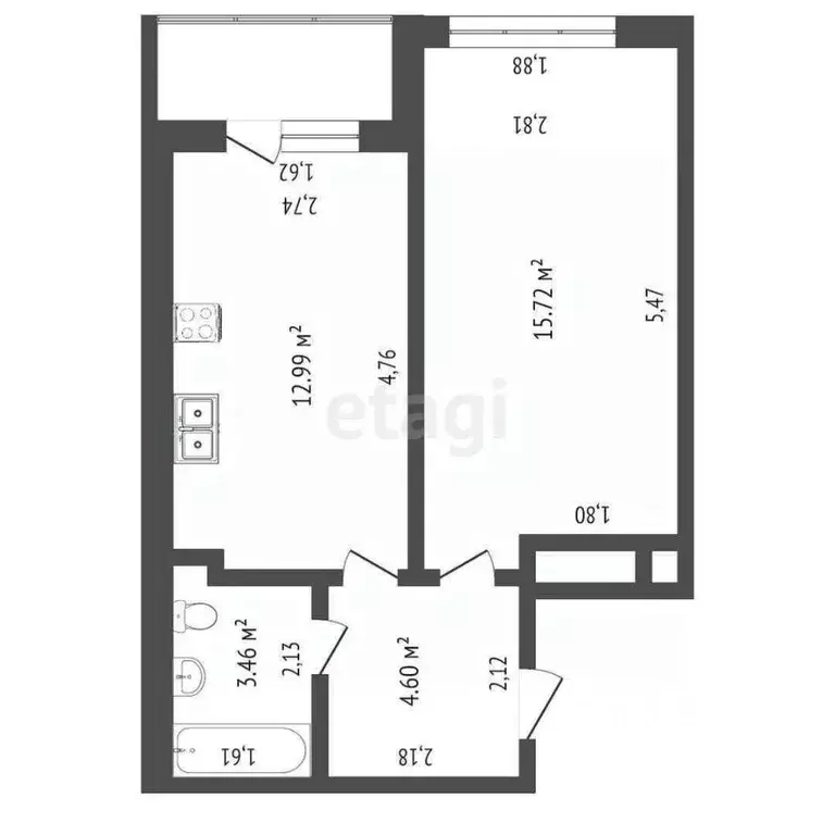 1-к кв. Тюменская область, Тюмень Тарманы мкр, ул. Блюхера (30.0 м) - Фото 0