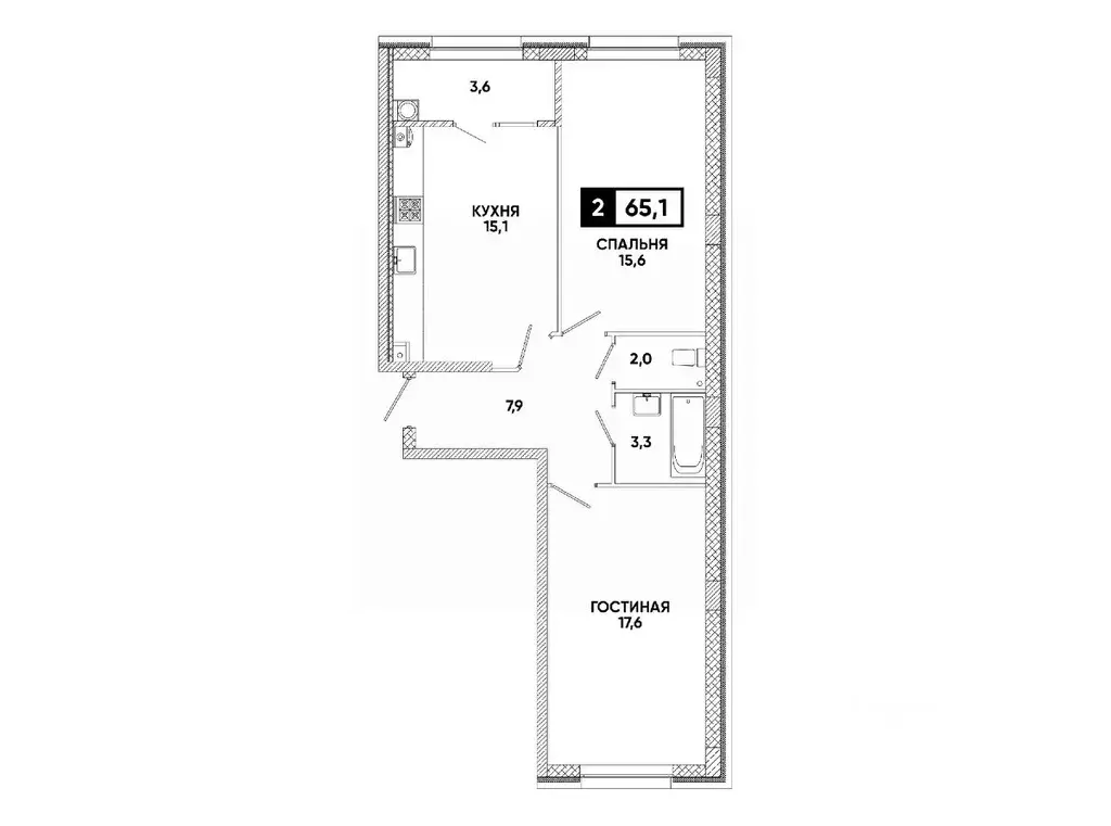 2-к кв. Ставропольский край, Ставрополь ул. Андрея Голуба, 12к8 (65.1 ... - Фото 1