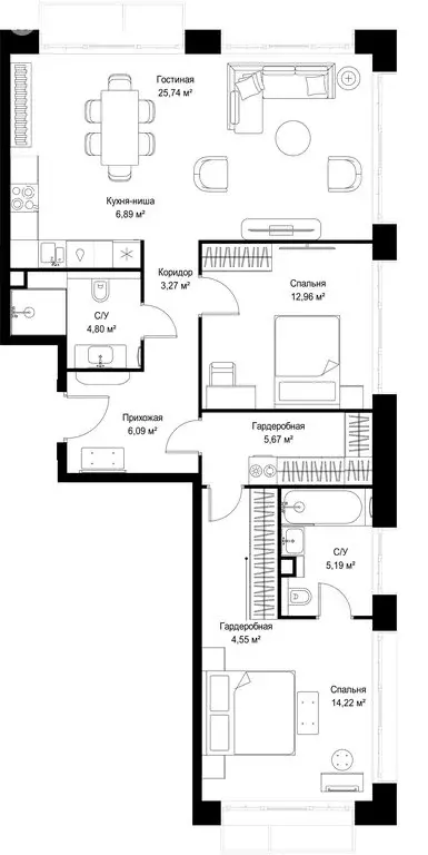 2-комнатная квартира: деревня Ликино, ЖК Мыс (89.38 м) - Фото 2