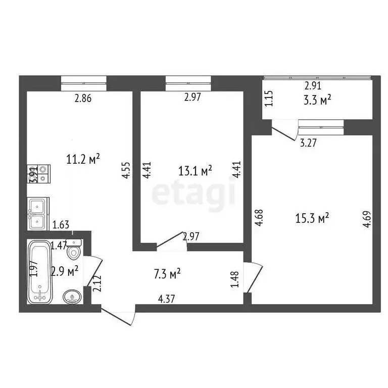 2-комнатная квартира: Новая Отрадовка, Придорожная улица, 142 (53 м) - Фото 0