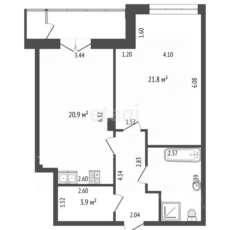 2-к кв. Челябинская область, Челябинск просп. Героя России Е.Н. ... - Фото 2