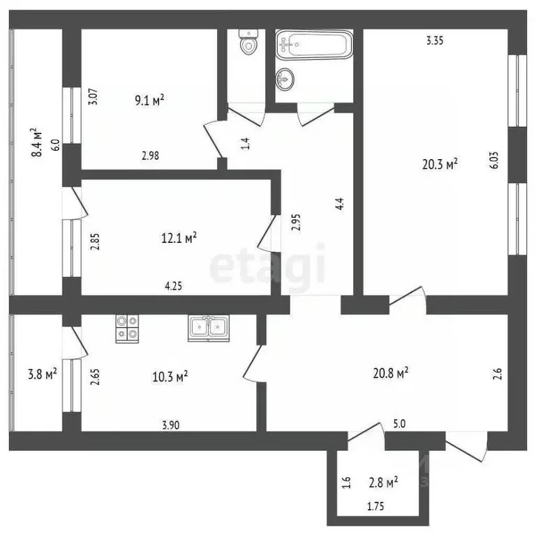 3-к кв. Ставропольский край, Ессентуки Белоугольная ул. (85.4 м) - Фото 2