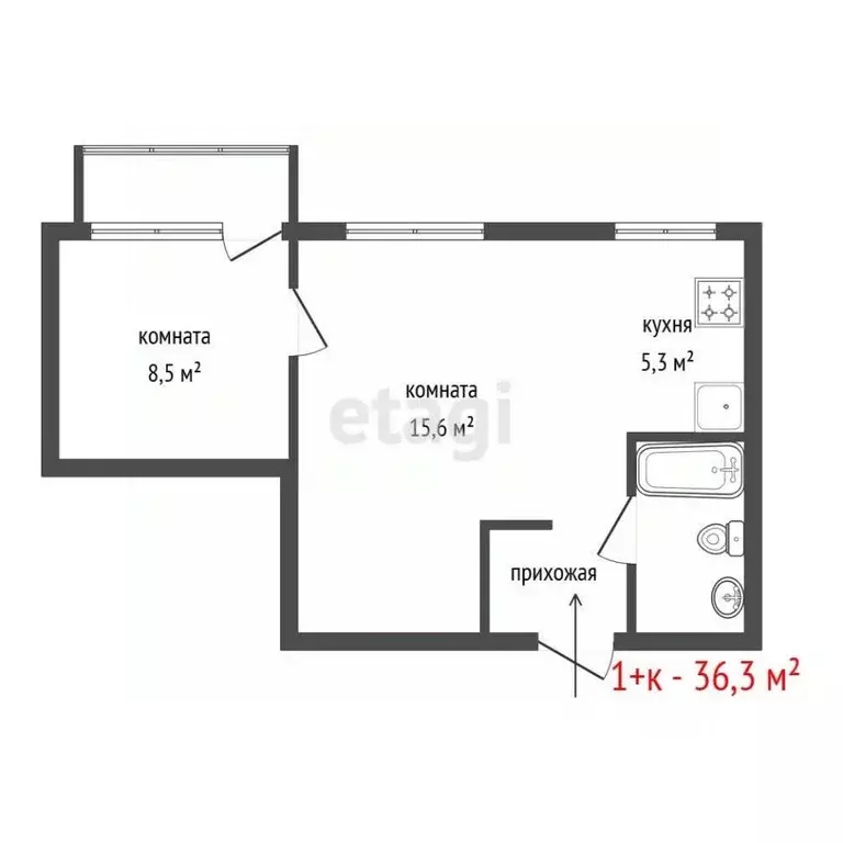 1-к кв. Свердловская область, Екатеринбург ул. Восстания, 124 (36.3 м) - Фото 2