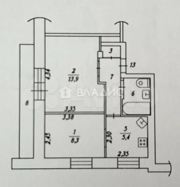 2-к. квартира, 34,7 м, 5/9 эт. - Фото 0