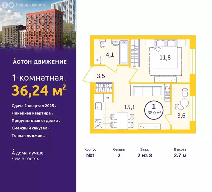 1-комнатная квартира: Екатеринбург, Проходной переулок, 1А (36.24 м) - Фото 0