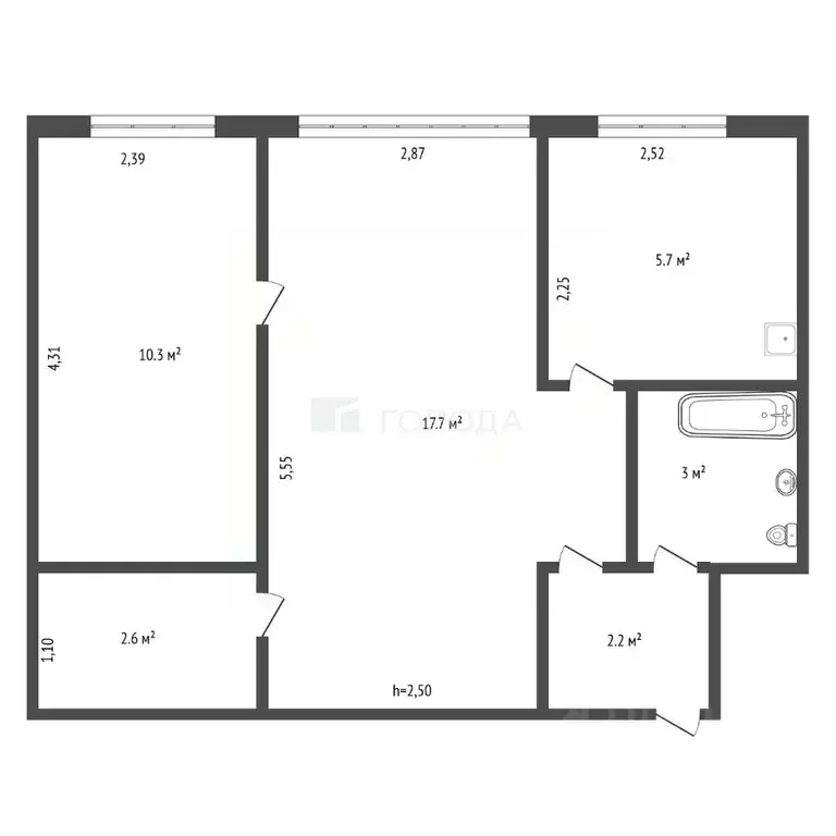2-к кв. Кемеровская область, Прокопьевск ул. Тюленина, 5 (41.5 м) - Фото 2