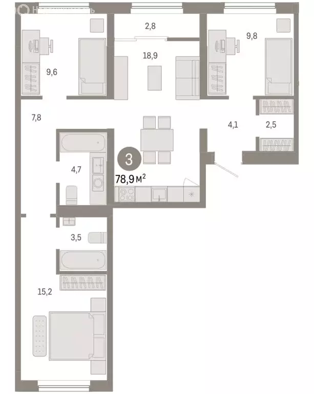 3-комнатная квартира: Новосибирск, Большевистская улица, с49 (78.88 м) - Фото 1