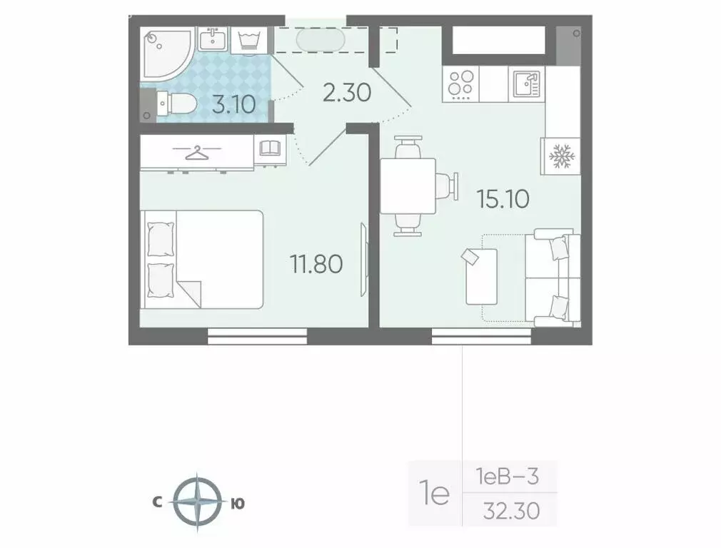 1-комнатная квартира: Ковалёво, улица Александра Разгонина, 1к3 (32.3 ... - Фото 0