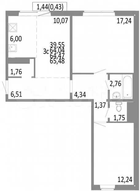 3-к. квартира, 64,5м, 8/10эт. - Фото 0