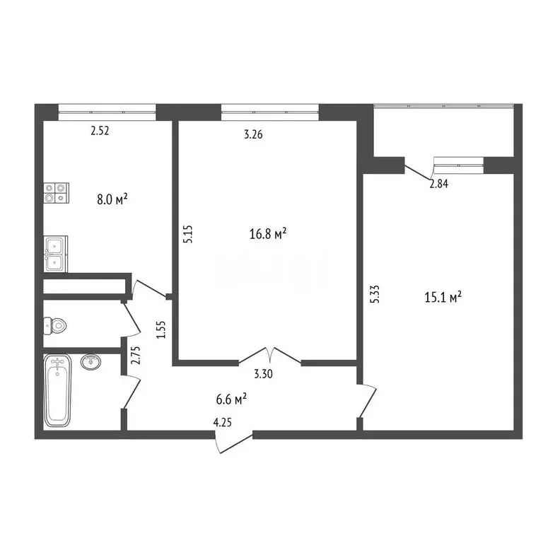 2-комнатная квартира: Тюмень, Олимпийская улица, 43 (51.2 м) - Фото 1