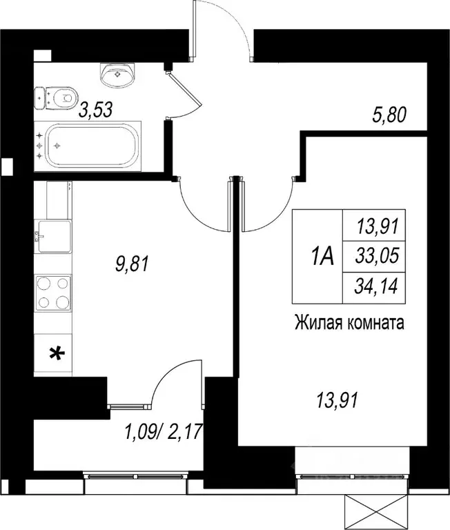 1-к кв. Татарстан, Казань Династия жилой комплекс (34.14 м) - Фото 1