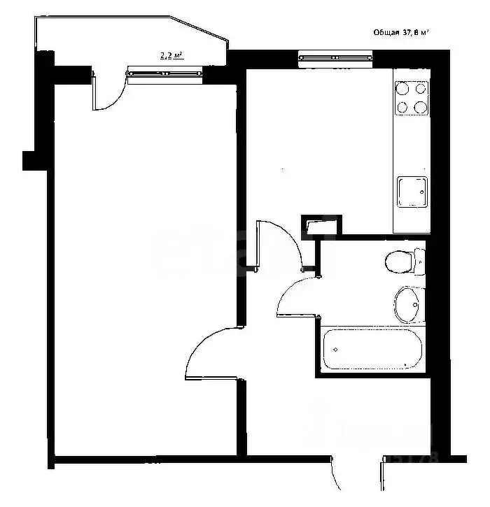 1-к кв. Татарстан, Казань Отрадная ул., 38 (28.5 м) - Фото 2