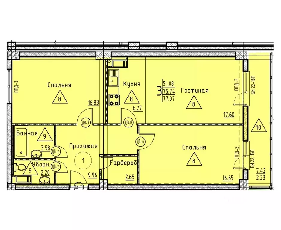 3-к кв. Пензенская область, Пенза ул. Генерала Глазунова, 11 (77.97 м) - Фото 1