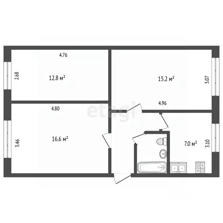 3-к кв. Томская область, Томск ул. Ференца Мюнниха, 44 (59.2 м) - Фото 2