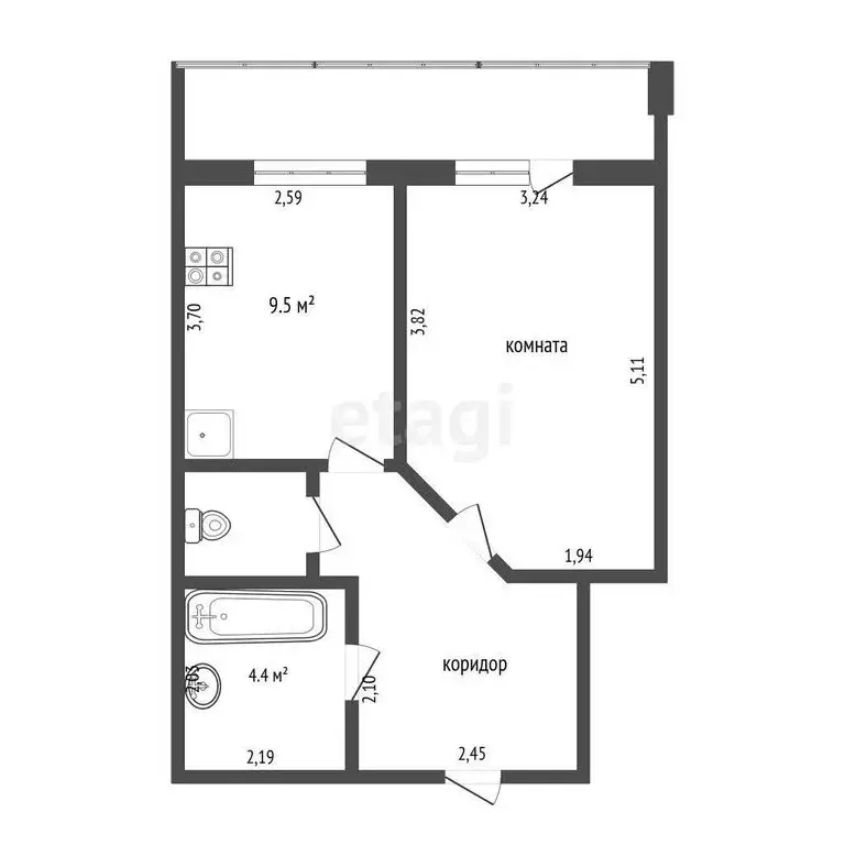 1-комнатная квартира: Тюмень, Миусская улица, 8 (39 м) - Фото 1