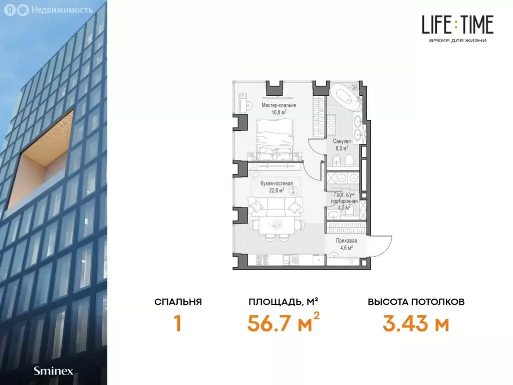 2-комнатная квартира: Москва, жилой комплекс Лайф Тайм (56.7 м) - Фото 0