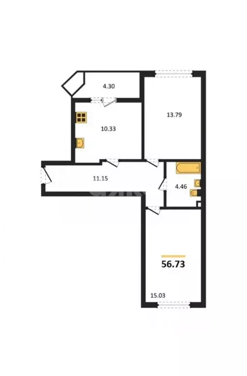 2-к кв. Крым, Симферополь ул. Батурина, 203 (56.73 м) - Фото 1