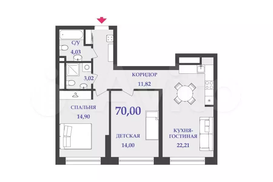 3-к. квартира, 70 м, 3/16 эт. - Фото 0
