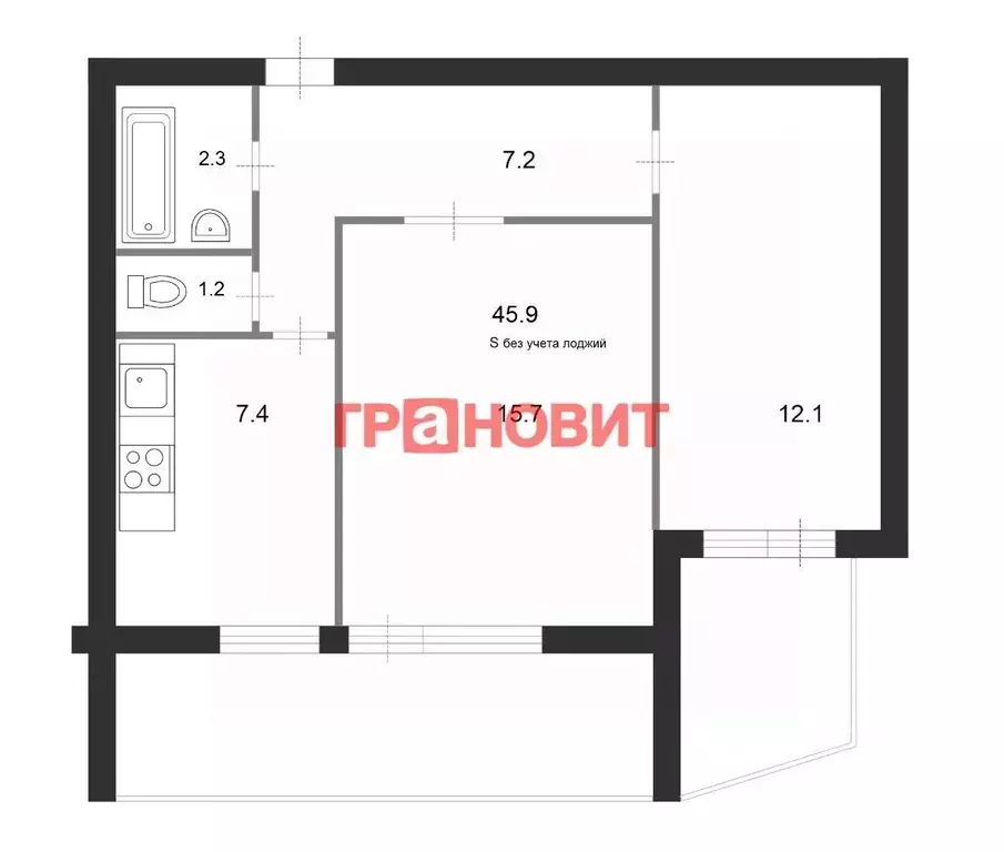 2-к кв. Новосибирская область, Новосибирск Троллейная ул., 7 (45.9 м) - Фото 1