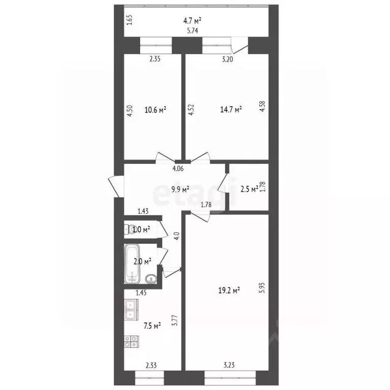 3-к кв. Башкортостан, Стерлитамак ул. Худайбердина, 145 (67.4 м) - Фото 2
