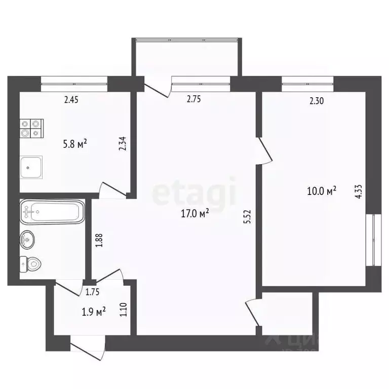 2-к кв. Тюменская область, Тюменский муниципальный округ, Боровский рп ... - Фото 2