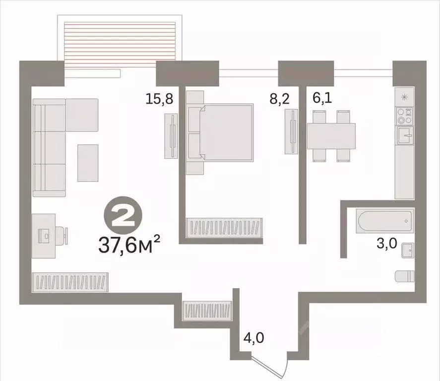 2-к кв. Новосибирская область, Новосибирск ул. Мичурина, 9 (37.6 м) - Фото 1