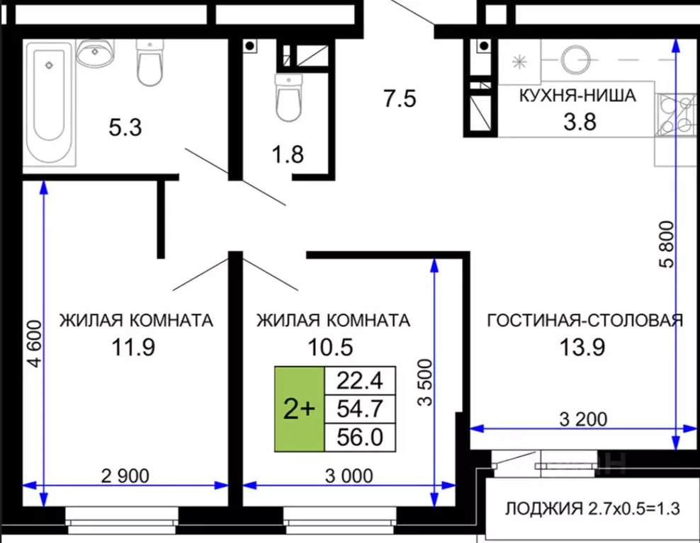 2-к кв. Краснодарский край, Краснодар ул. Летчика Позднякова, 2к16 ... - Фото 1