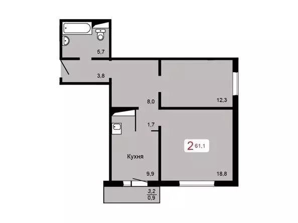 2-комнатная квартира: Красноярск, Судостроительная улица, 31 (60.4 м) - Фото 0