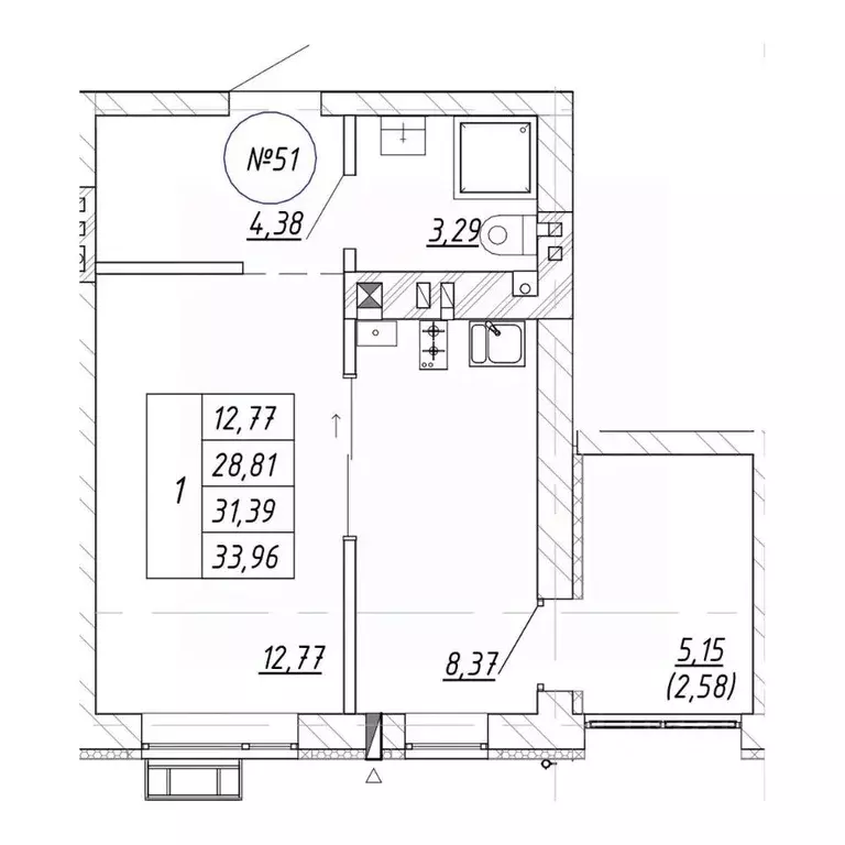 1-к кв. Калининградская область, Зеленоградск  (31.39 м) - Фото 2