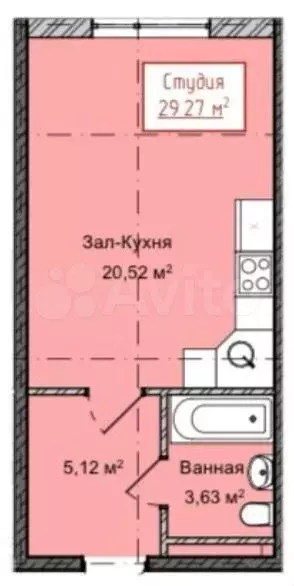 Квартира-студия, 29,3 м, 11/13 эт. - Фото 1